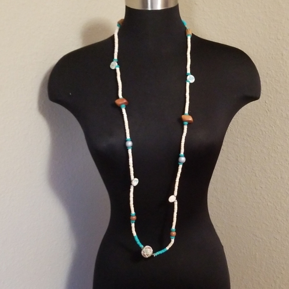New Club West Wood Bead Necklace Long - Picture 2 of 5